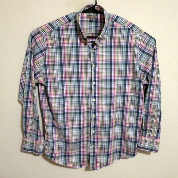Peter Millar Shirt Mens XL Summer Comfort Long Sleeve Button Blue Pink Striped - Picture 2 of 6